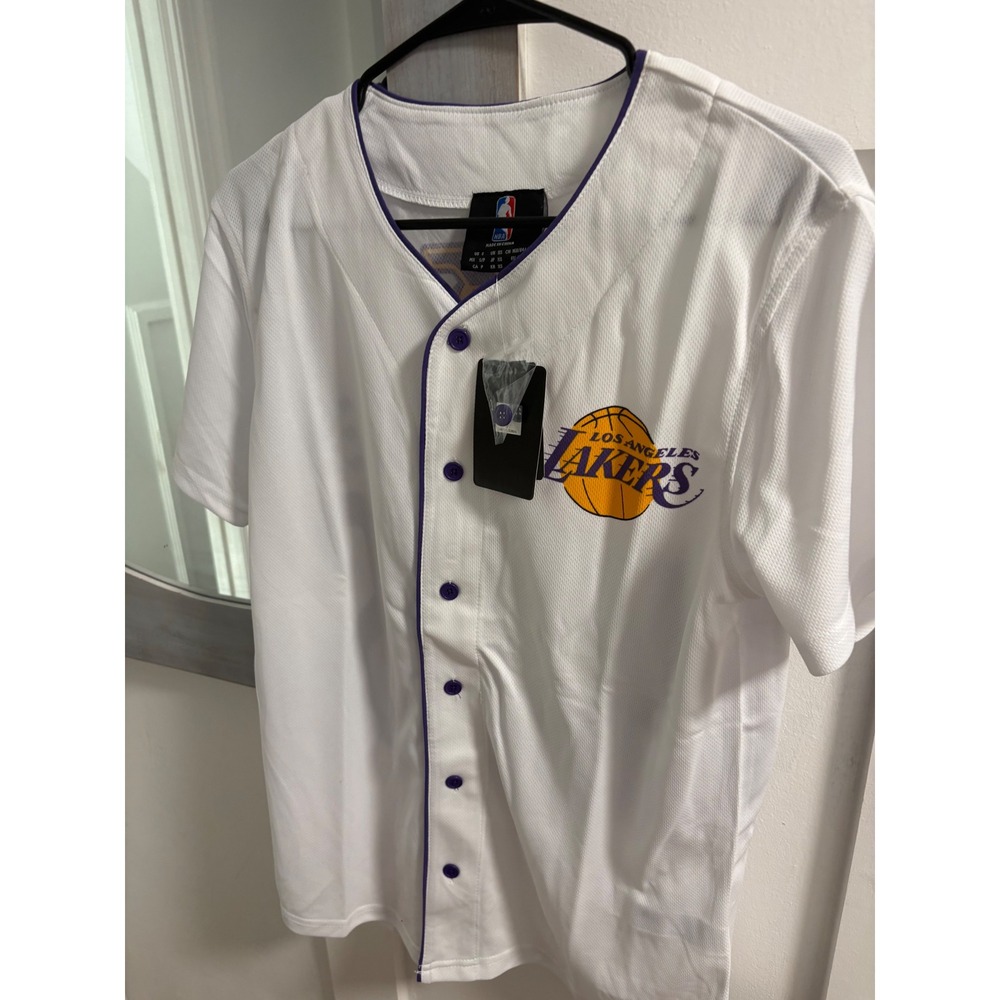 NBA Los Angeles Lakers Baseball Jersey White Mesh Button Down Mens Small NEW